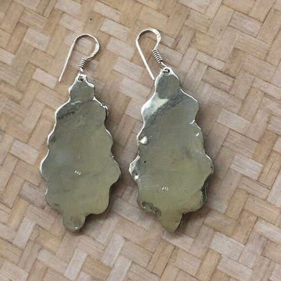 Tibetan Silver Turquoise Lapis Lazuli & Red Coral Dangle Earrings - Picture 5 of 5